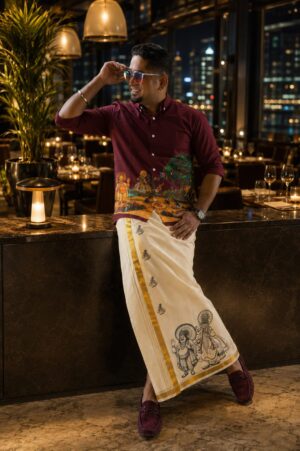 Shirt Mundu combo Maveli, kathakali & Flower design